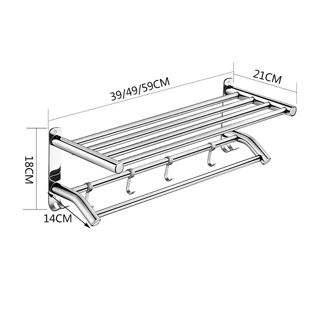 Imagem -06 - Toalheiro de 304 Cabide de Parede Trilho de Chuveiro Suporte Fixo Gancho Móvel Espelho Prateleira Cromada Acessórios de Banheiro Aço Inoxidável