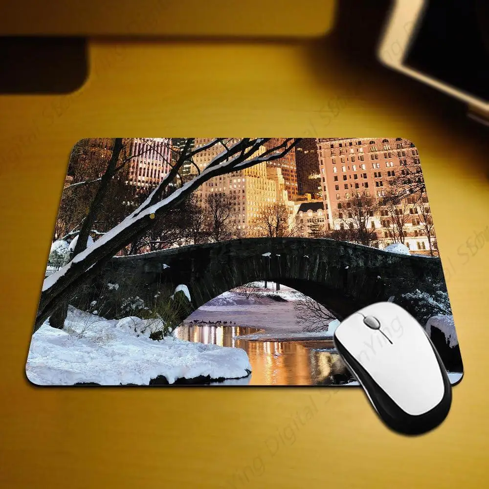 New York City Anti Slip Rubber Gaming Mouse Pad Manhattan Central Park Winter Snow View Mouse Pad Computer Laptop 18*22cm