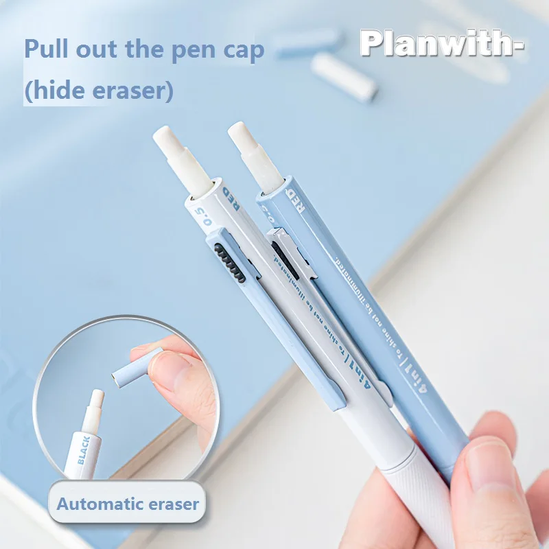 Kawaii New Gravity-sensing Stationery 4 in 1 Ballpoint Pen 3 Color 0.7MM Roller Ball Pen + 1 0.5MM Pencil Offfice School Writing