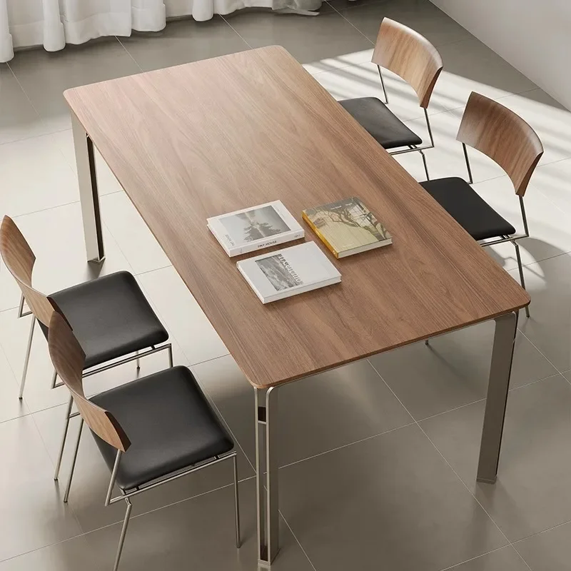 Italian minimalist stainless steel solid wood dining table modern minimalist designer desk dining table dual-purpose case table