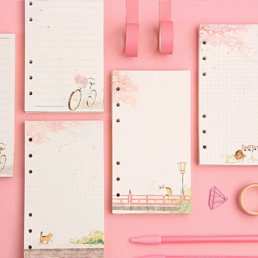 A6 Cute Pink Loose Leaf Notebook Refill Spiral Binder Planner Inner Page Inside Paper Dairy Plan To do Line Dot grid