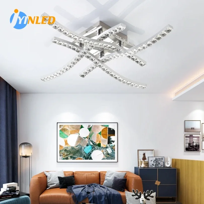 24W LED Modern Ceiling Light Tricolor with Remote Control Crystal Ceiling Lamps Bedroom Living Room Kitchen Creative Shape Light