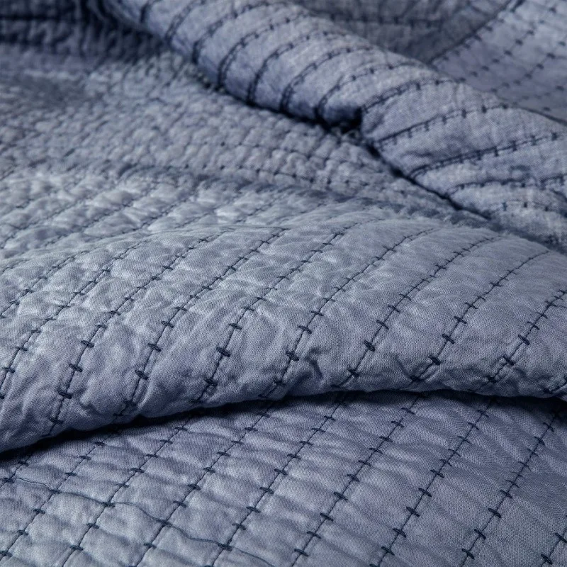 LIFE HOME مجموعة غزل القطن المصبوغة من مجموعة شامبراي - لحاف سرير خفيف الوزن بخياطة القناة، Queen B