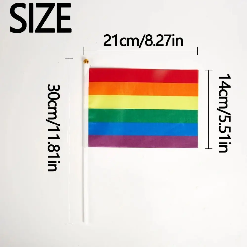 10pcs of Rainbow Flags 14x21cm Polyester Flag, Portable Handheld LGBT Pride Day Parade Gear Small Mini Hand Waving Flag