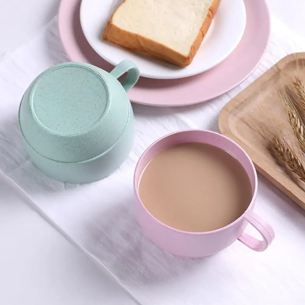 Fall Resistant Wide Mouth Kitchen Supplies Eco-friendly Reusable Flat Bottom Coffee Mug Drinking Cup Drinkware Wheat Straw Cup