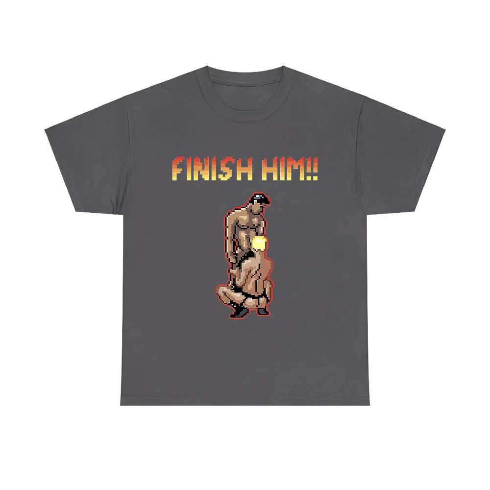 Finish Him Gayming 8bit Gay Funny Meme T-shirts Fashion Brand Men Women Cotton Casual Oversized T Shirt Male Fitness Gym Tshirt