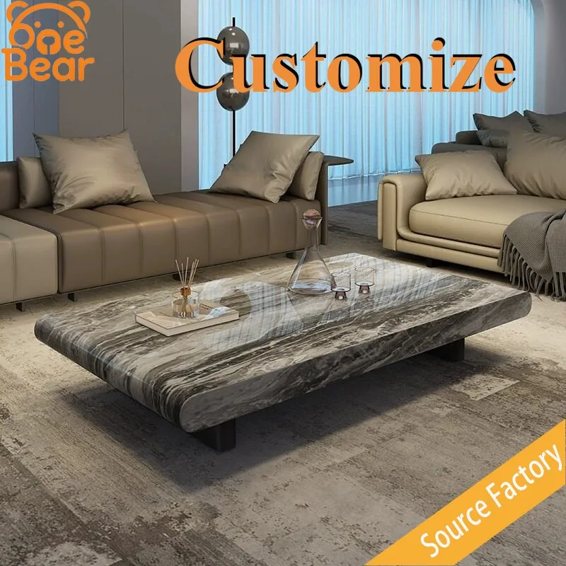 Weather Resistant Marble Coffee Table Solid Stone Top Waterproof Design for Patio Garden Villa Outdoor Leisure Furniture