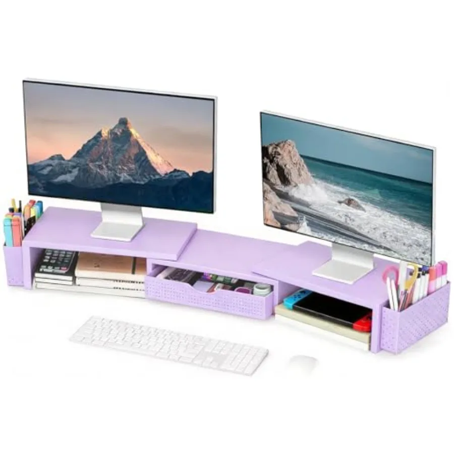 

Metal Desk Organizers and Accessories, Dual Monitor Stand Riser with Drawer and 2 Pen Holders, Desk Accessories and Workspace D