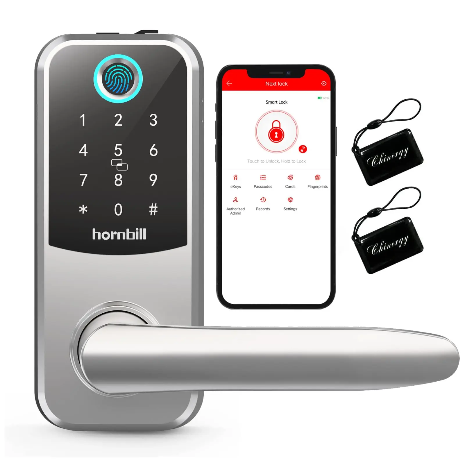 Imagem -04 - Hornbill Impressão Digital Inteligente Door Lock Bluetooth Digital Fechaduras Eletrônicas Keyless Entry Deadbolt Home Security Protection Handle