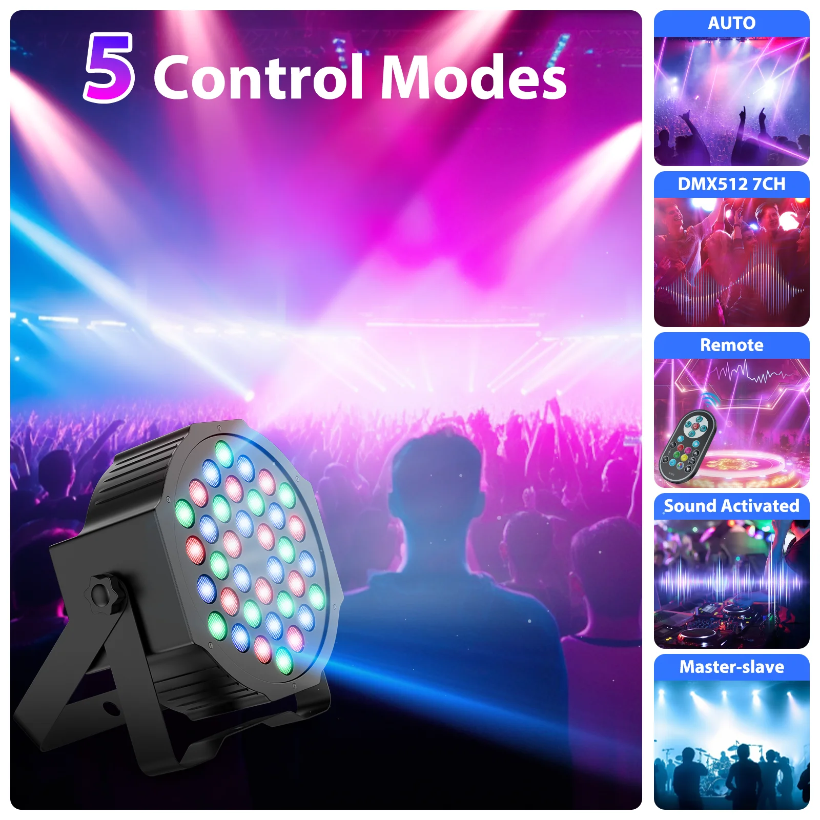 Fieryzeal 4PCS 36 LED RGB LED Par Light DMX 7CH Stage Lighting Wireless LED Uplights with Remote Control for DJ Party Wedding