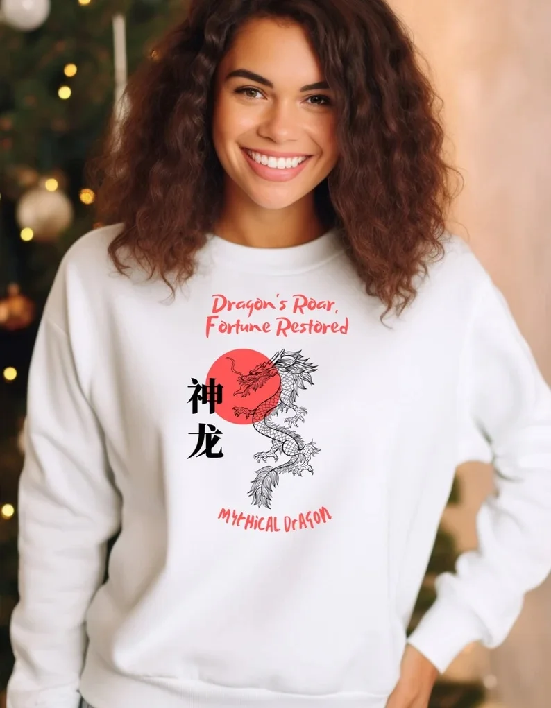 

New Year 2024 Sweatshirt Chinese Style Year of the Dragon Hoodies Dragon's Roar Fortune Restored Mytical Dragon Calligraphy Top