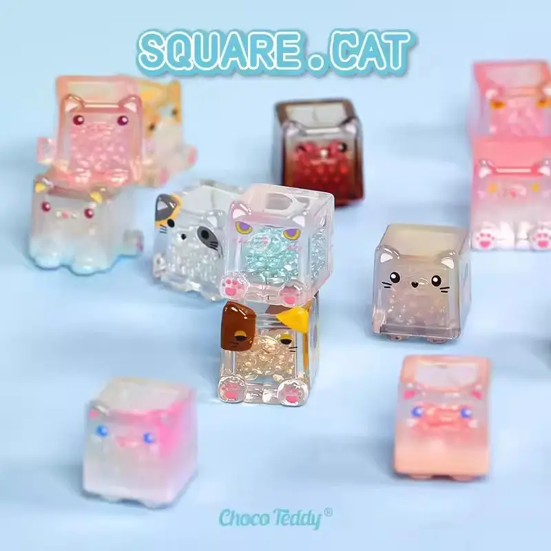 Hot New in stock Square Cat Ice Cool Series Bag Cute Bean Anime Figures Kawaii Cat Doll Toys Ornament Birthday Gift