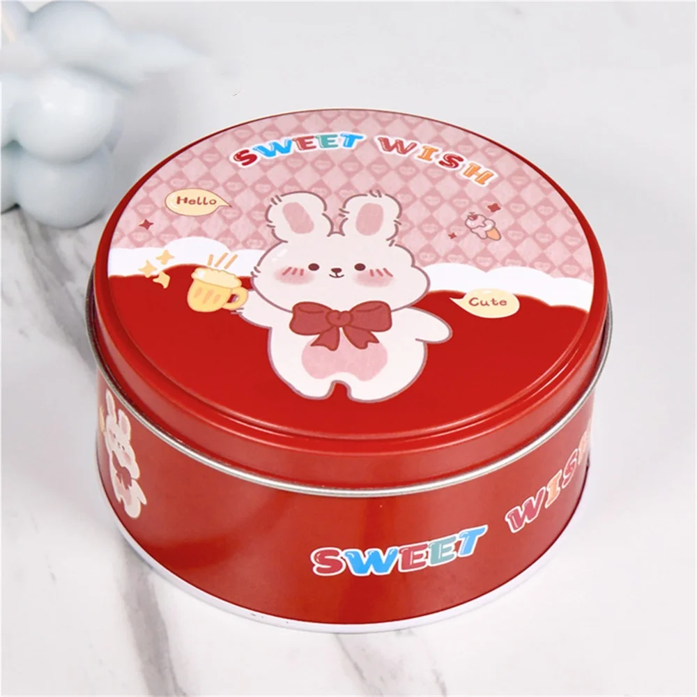 Sweet Wish Round Gift Boxes Rabbit Tinplate Candy Jar Cans Storage Box Packaging Boxes For Home Decoration Party Supplies