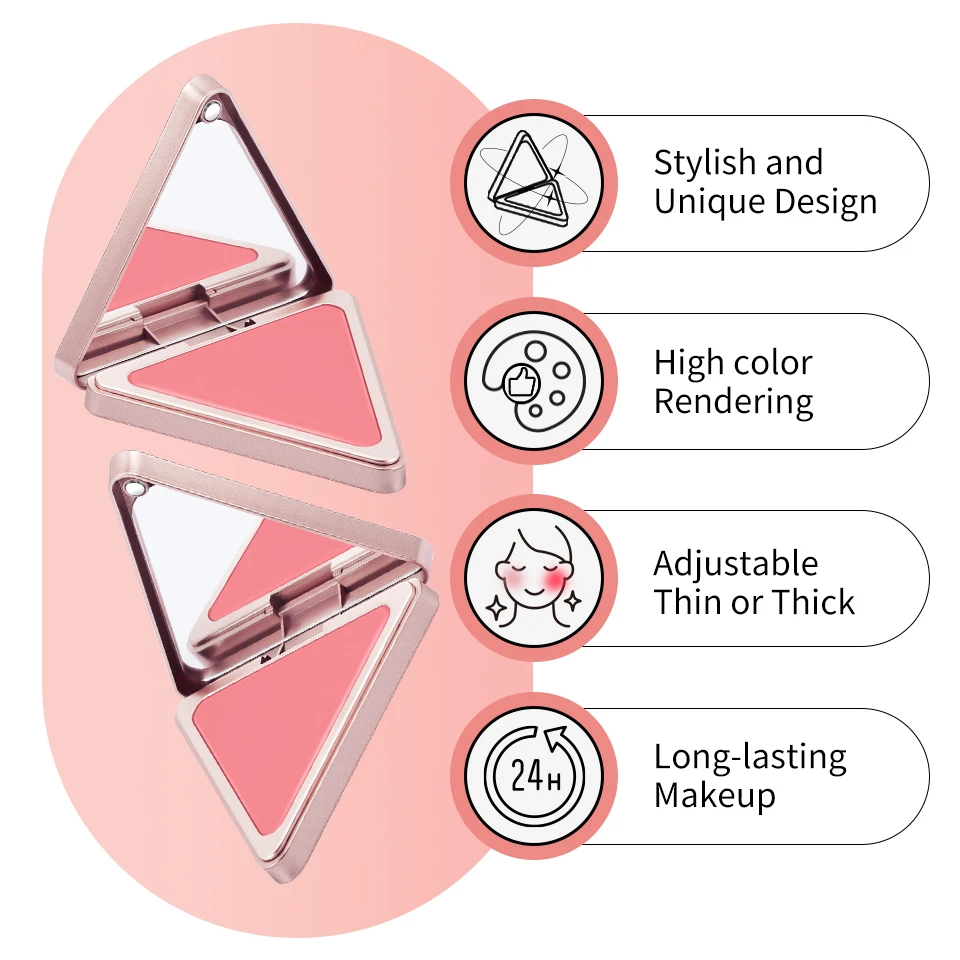 Lakerain مثلث كريم أحمر الخدود كريم غير لامع غير دهني سهل الدفع تشبع اللون كريم أحمر الخدود الوردي الطبيعي العالي