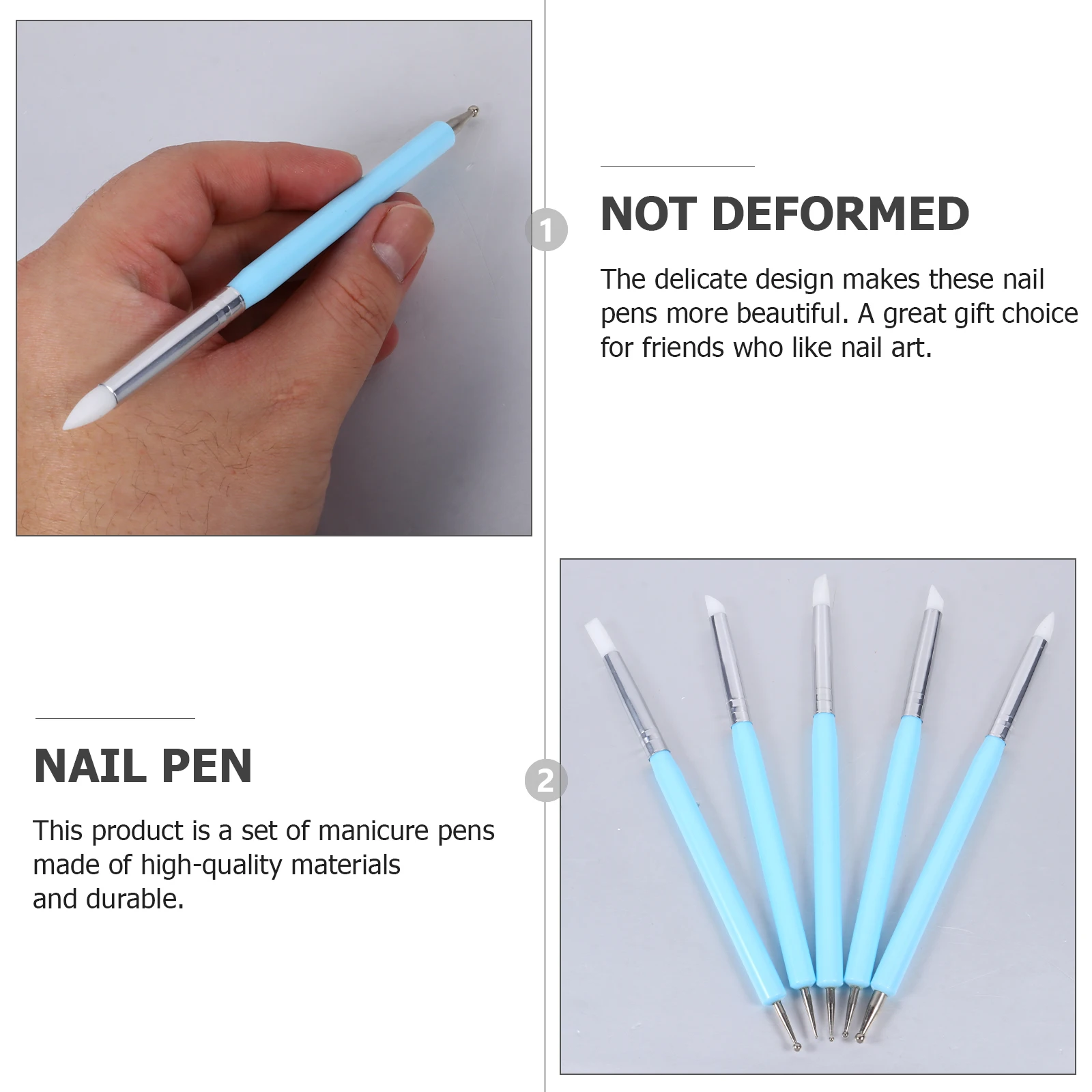 

1 Set Nail Art Dotting Tools Silicone 2-Way Uv Gel Pen Manicure Supplies Diy Kit Non-Deformable Reusable Nail Art Tools For