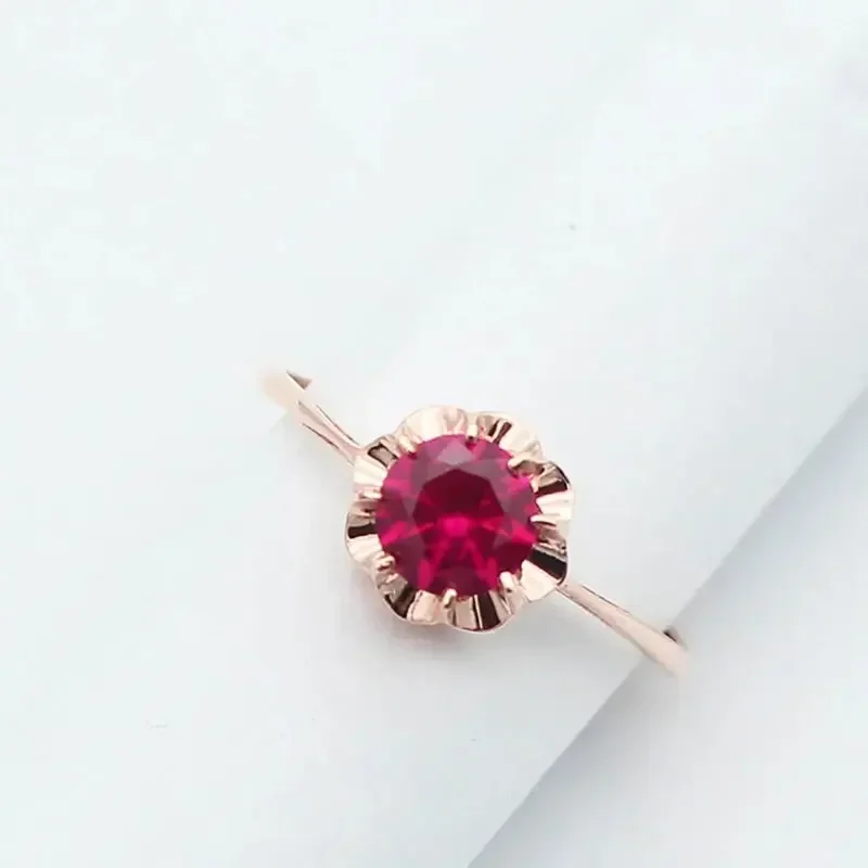 585 Purple Gold 14K Rose Gold Ruby Flower Live Ring Rings for Women Exquisite Charm Wedding Jewelry for Couples Mothers Day Gift