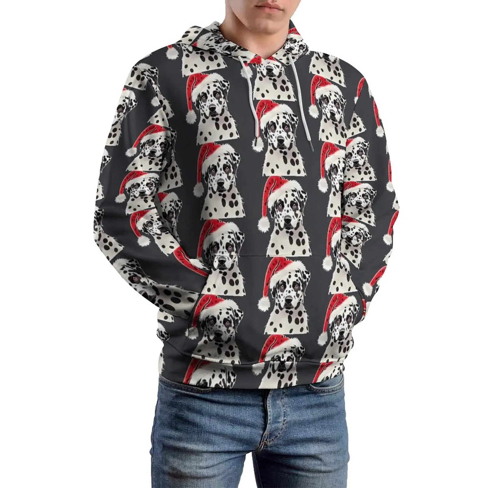 

Christmas Dalmatian Loose Hoodies Animal Lovers Pretty Hoodie Men Long Sleeve Oversized Casual Printed Sweatshirts