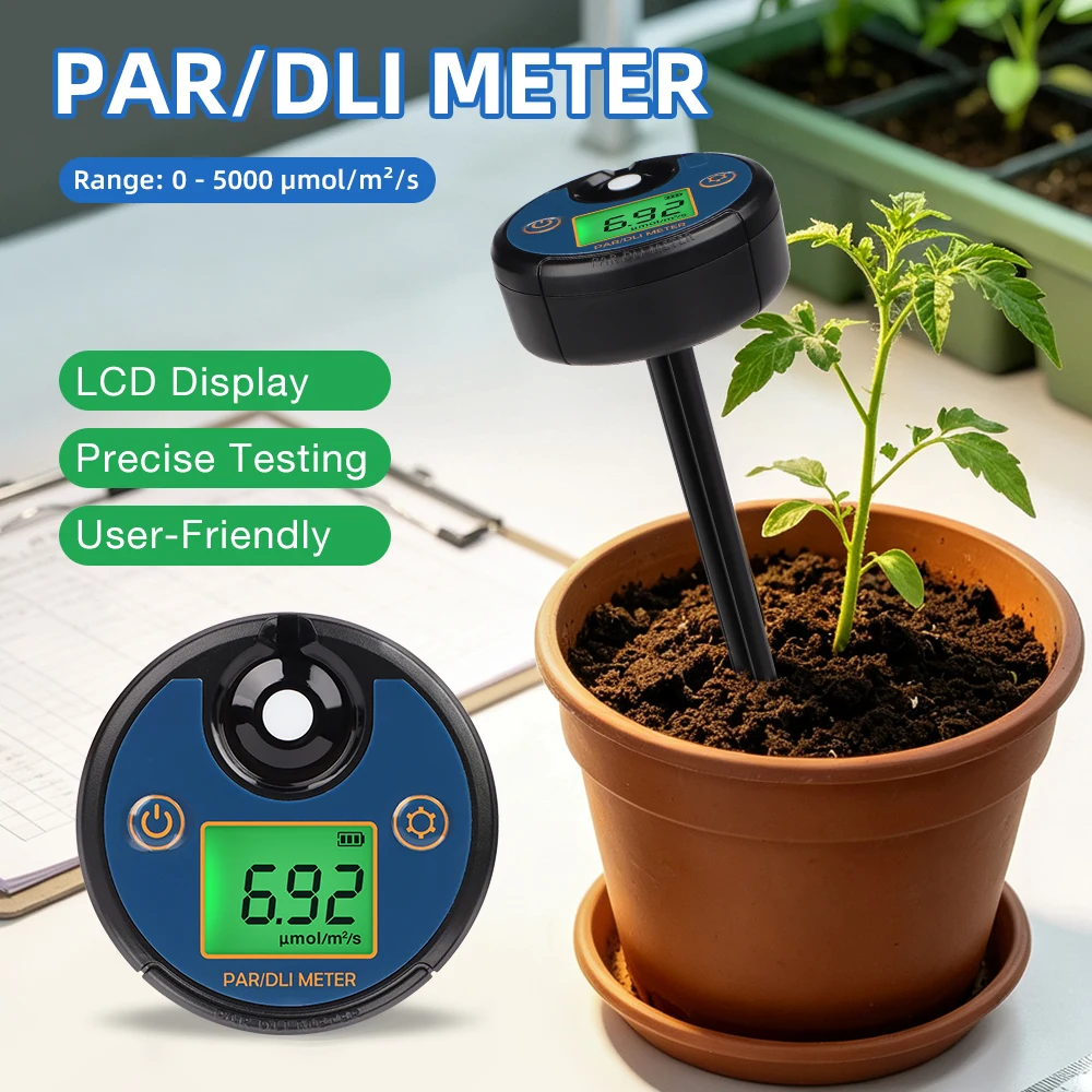 Digital PAR Meter 400-700nm DLI PPFD Data Record Photosynthetically Active Radiation Tester for Greenhouse Gardening