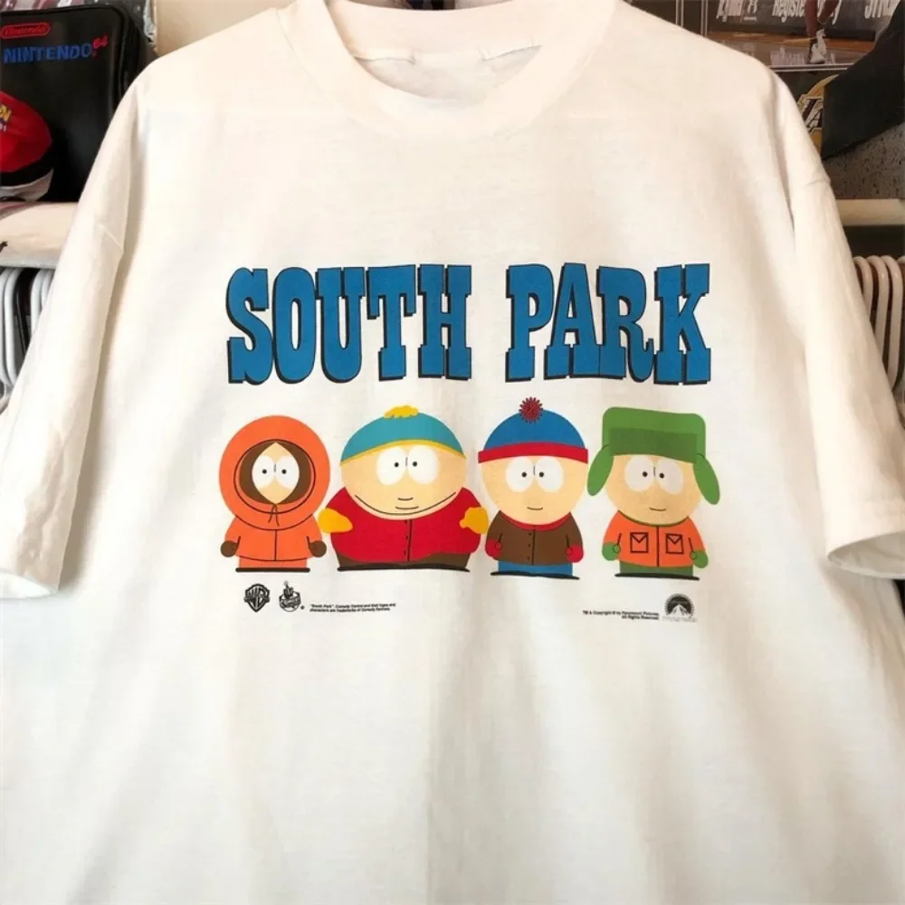 

Fun cartoon character head print T-shirt for summer 2025, anime round-neck short-sleeved men's pure cotton top
