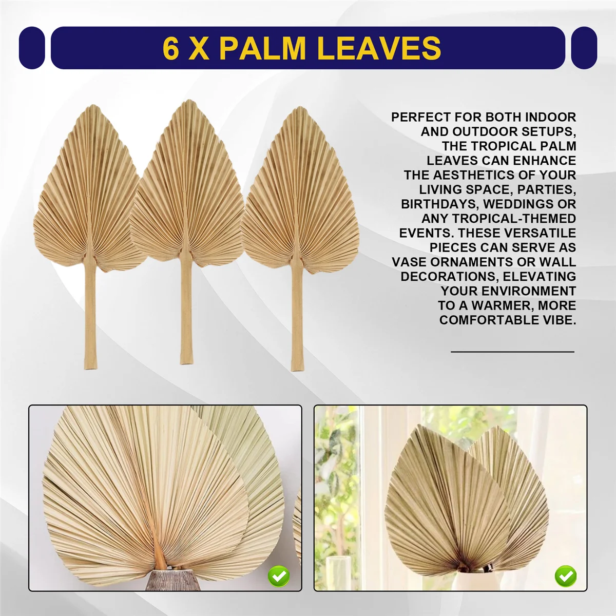 

A03V 6PCS Dried Palm Leaves Natural Dried Palm Fans,Large Palm Spear for Boho Wedding Decor,Tropical Palm Leaves Decoration S