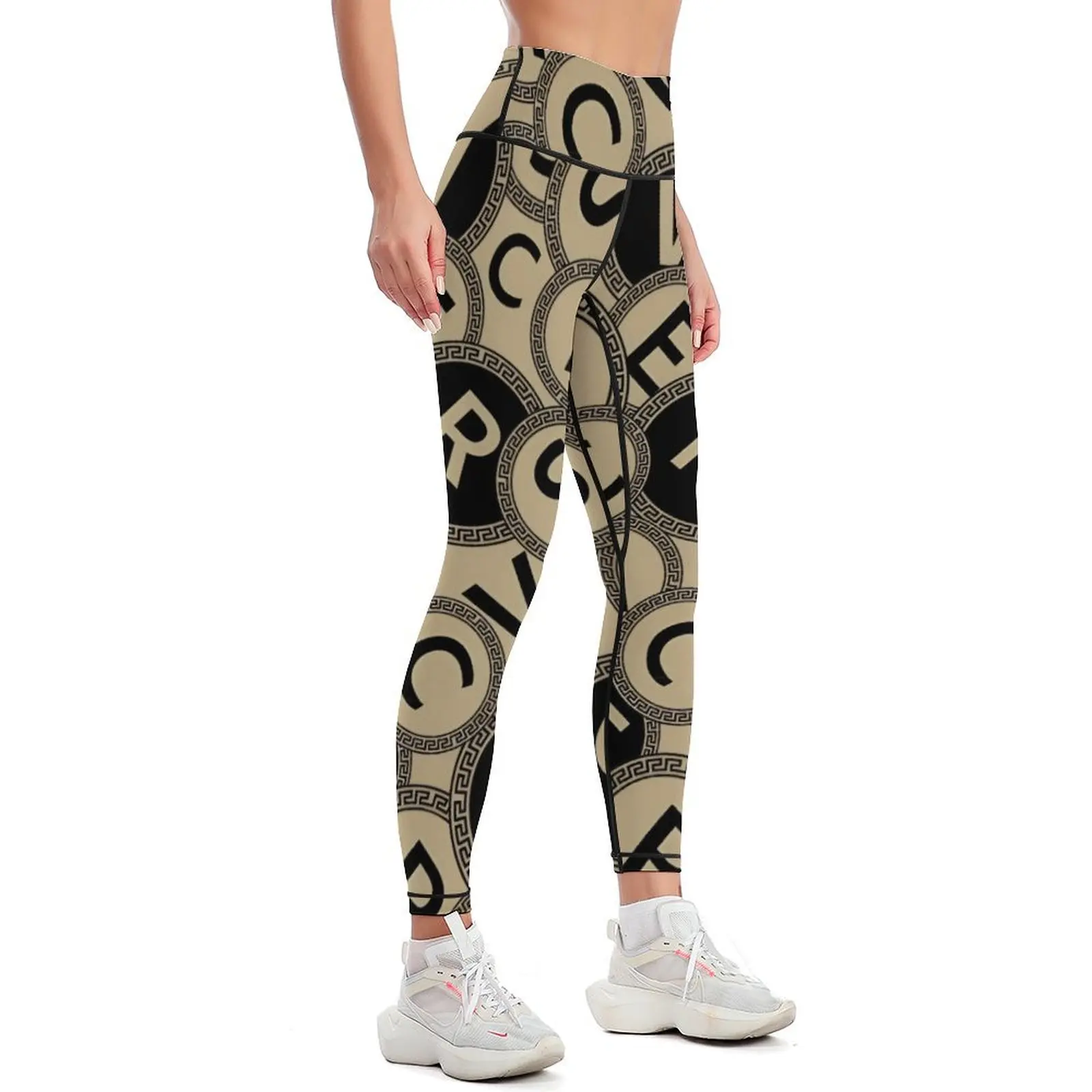 Polainas de yoga con estampado de letras de marca de moda, polainas activas de control de barriga de cintura alta para mujer