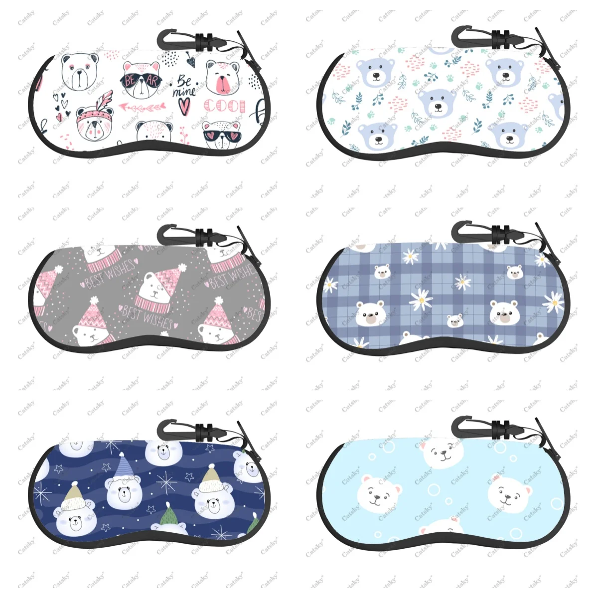 Cute Polar Bears Pattern Glasses Case Zipper Travel Printed Pattern Soft Case Suitable for Storing Glasses Sunglasses Case