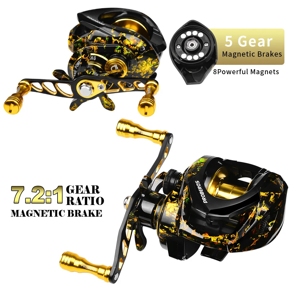 High Speed Baitcast Fishing Reel, Metal Handle, Baitcasting Wheel, Magnetic Brake System Tackle, Max Drag 8kg, 7.2:1, 3 + 1BB