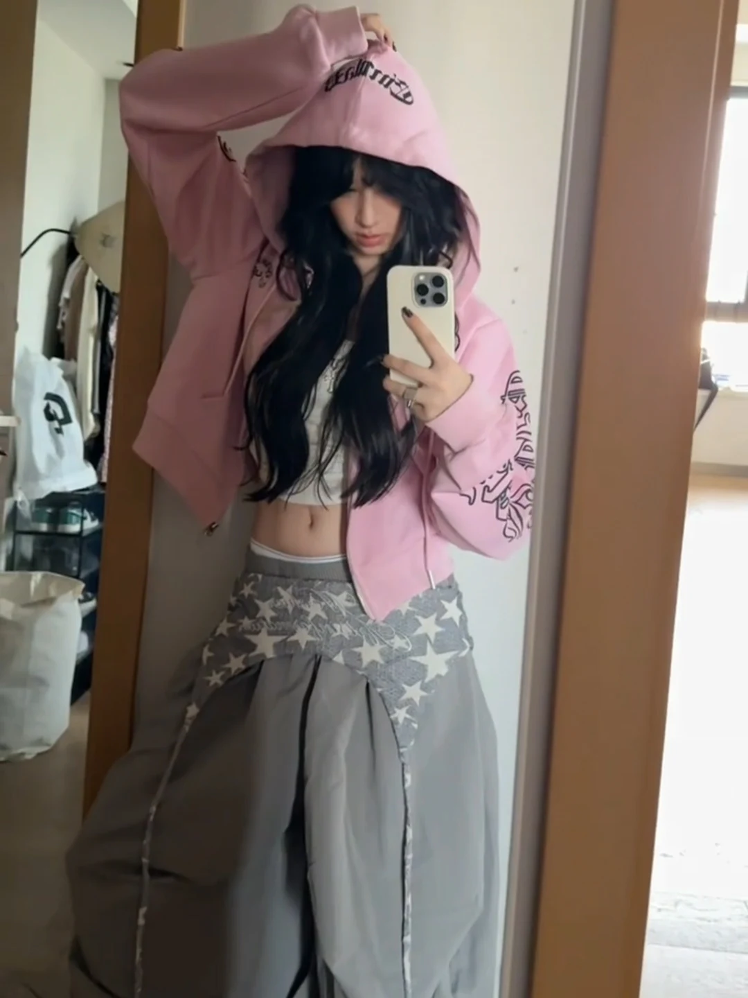 Sweat à capuche rose américain pour femmes, Punk, sanskrit, ample, fermeture éclair, Cardigan ouvert, haut ort, Streetwear, printemps automne