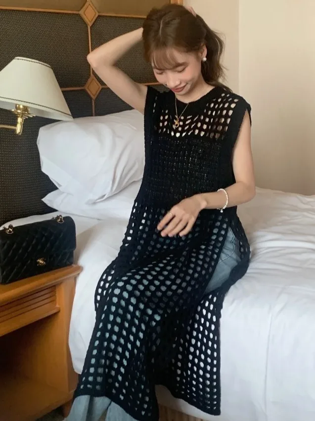 

Шикарный винтажный круглый вязаный жилет Ne Me с вырезом по бокам и боковым разрезом Dr Summer Faion, женский цветной жилет...