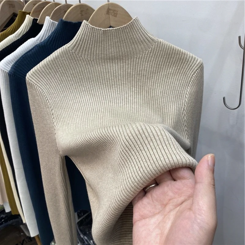 Frauen f Hoher Kragen Lange Sve Strickwaren Farbe Basis Schicht irt Sli Vielseitig Herbst Winter Neue Ankunft Basis L...