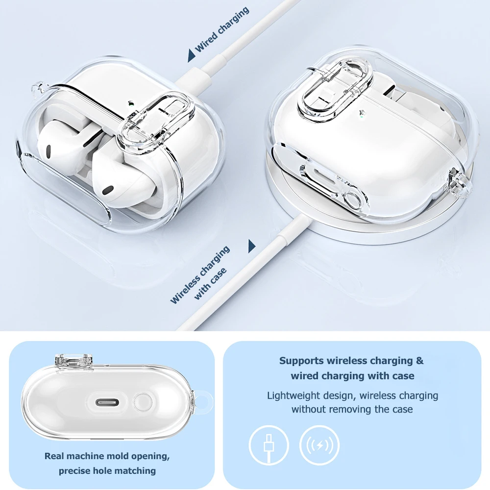 Crystal Clear Protective Case with Safety Lock Hook for Samsung Galaxy Buds 3 Pro 3 Wireless Earbuds Anti Lost Cover