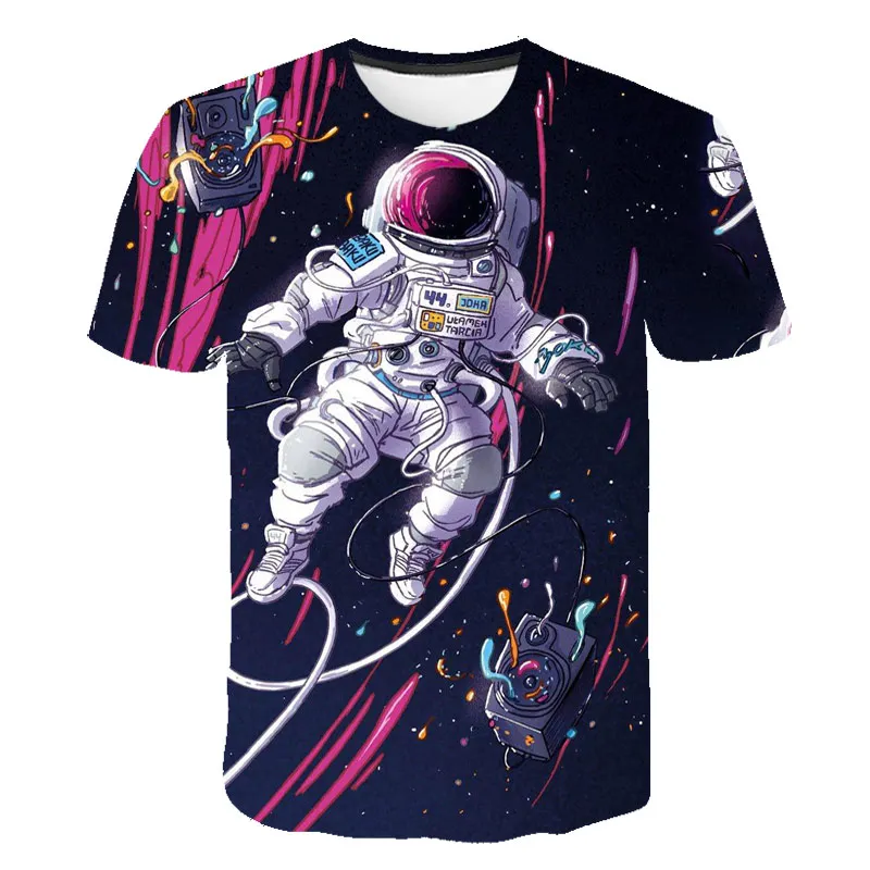 4-13Y Children 3D T-Shirt Cartoon Astronaut Space Galaxy Planet Rocket Print T Shirts For Boys Girls Kids Baby Clothing Tshirts