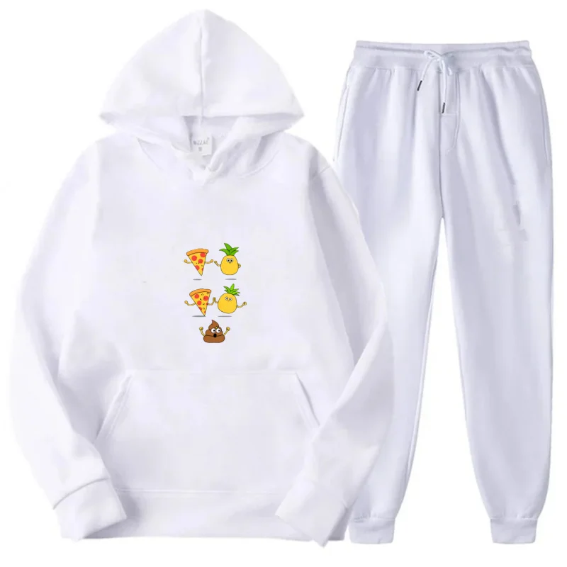 مجموعة هوديي رمادية مطبوعة بنمط بيتزا أناناس أنبوب الرموز التعبيرية