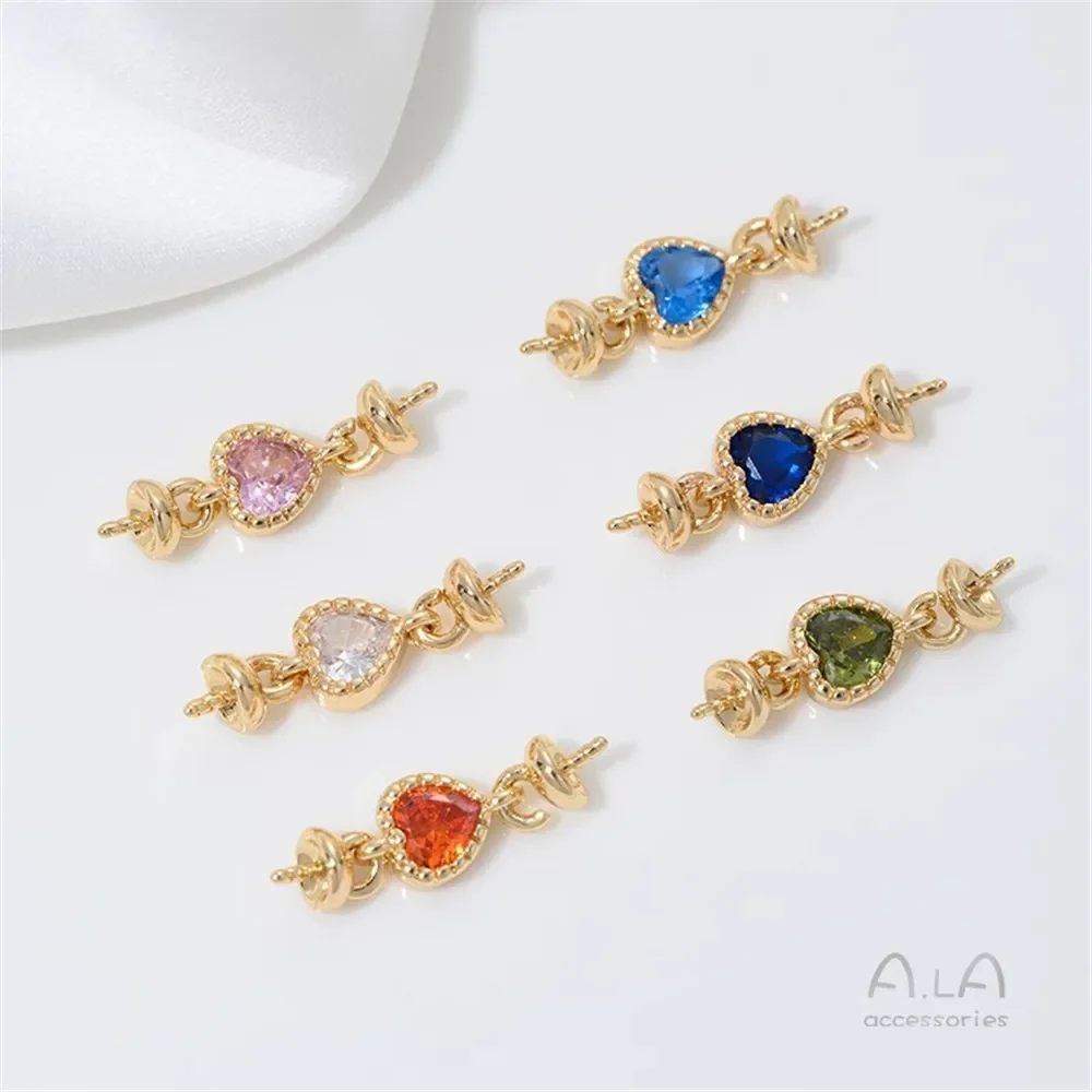 T356 14K Gold-plated, Heart-shaped Zircon Heart Sheep's Eye Set Connection Accessory, Adhered Crystal Pearl Jewelry Material