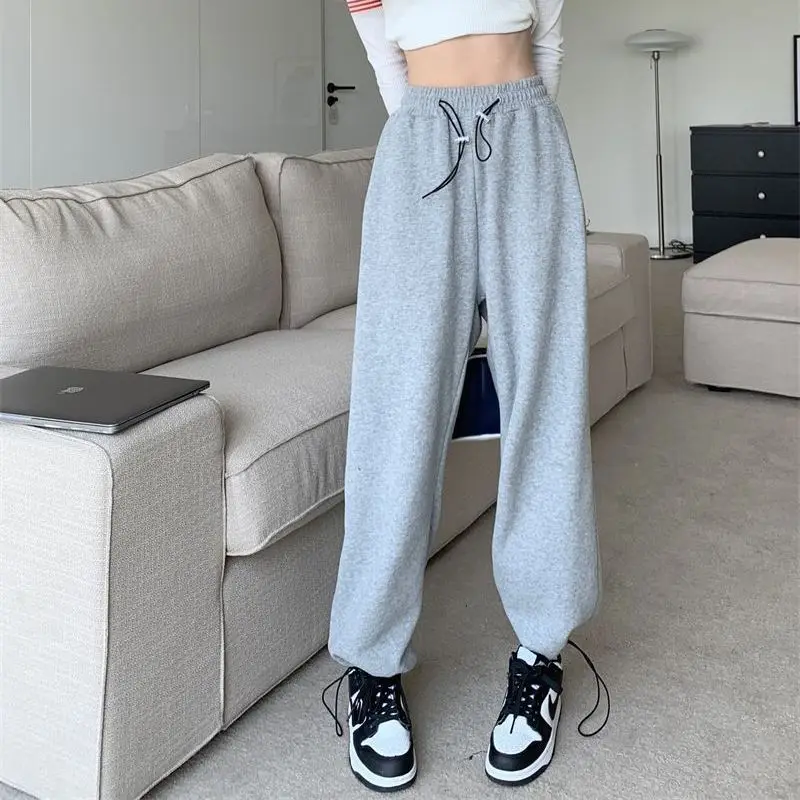 2026 New Grey Loose High Waisted Sweatpants Women Spring Summer Cuffed Straight Casual Trousers
