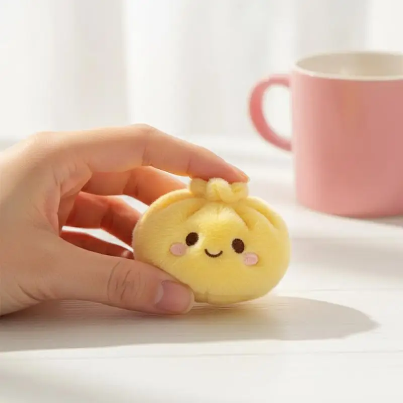 Simulierter Plüsch-Dampfbrötchen-Fidget-Schlüsselanhänger, weich, für Büro, Stressabbau, Quetsch-Anhänger, Angstlinderung, lustiges Geschenk – Detail 2