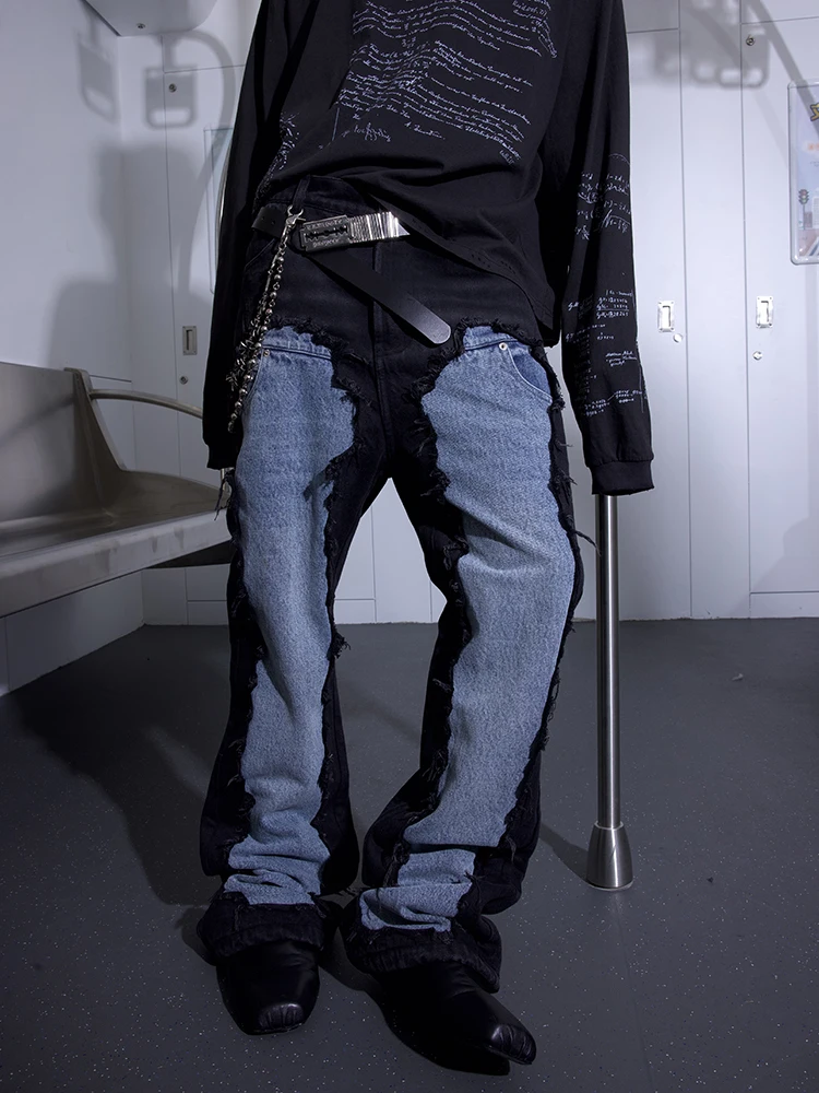 

Джинсы-клеш из денима с эффектом потертости и пэчворком, модель Project 24AW, износостойкие, повседневные, свободного кроя, молодежный стиль