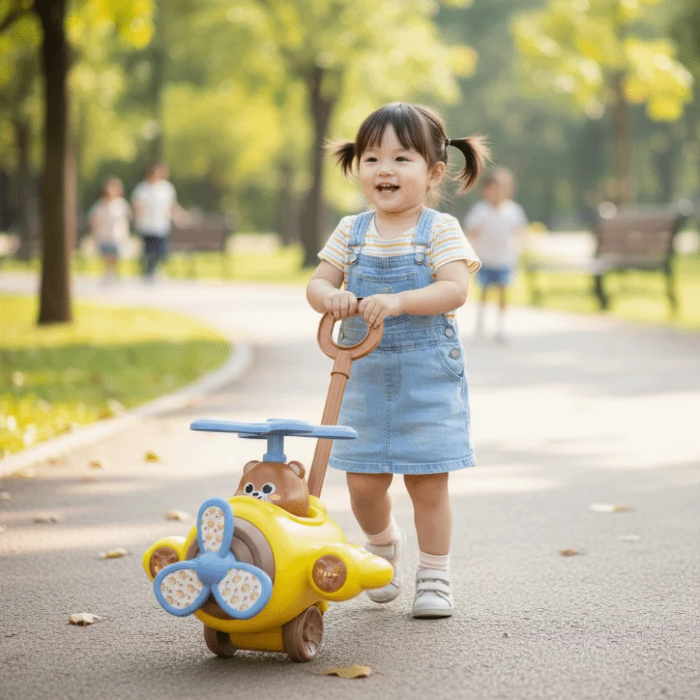 Mainan Bayi Walker Interaktif yang Dapat Dilepas, Bell Dorong Tangan, Pesawat Dorong Tangan Anak, Mainan Baru untuk Balita Laki-laki