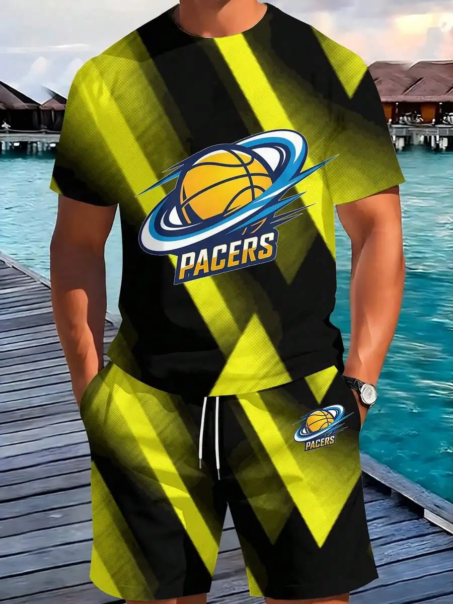 

Mens Basketball Logo Short Sleeve T-Shirt And Shorts Set Casual Summer Outfit