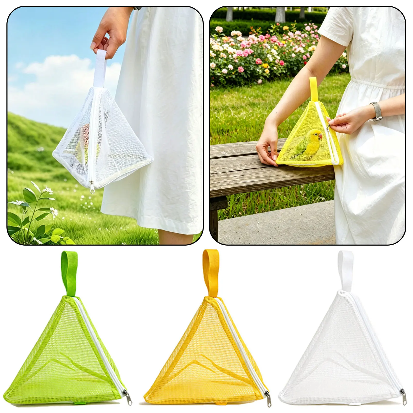 Parrot-Triangle Mesh Bag Birds Carrier Carry Hand Bag Full Mesh Breathable Anti-Escape Vet Visits Birds Bag Zippered Closure