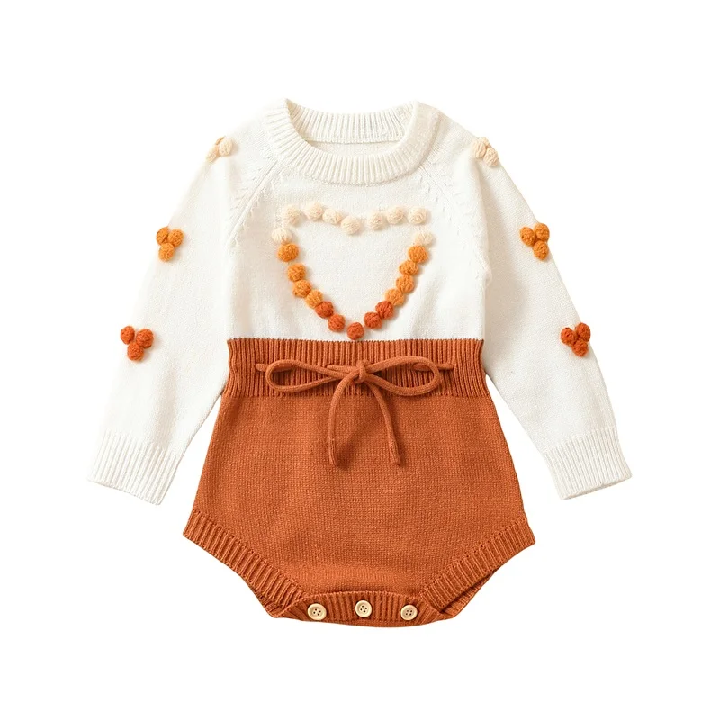 

Baby Girls Autumn Winter Sweater Romper Long Sleeve Contrast Color Heart Knit Romper