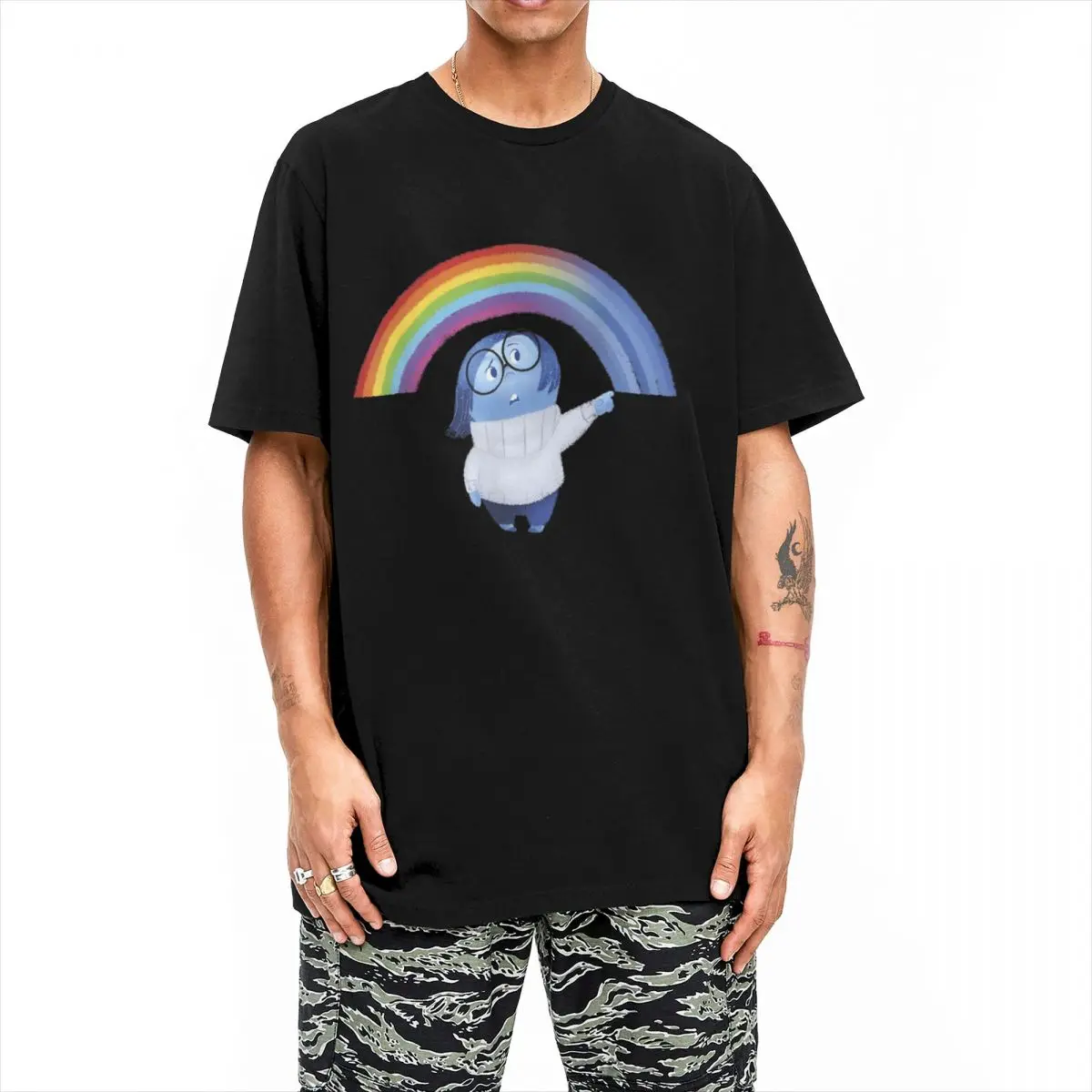 Inside Out Sadness Rainbow Blue Gradient Logo T Shirts for Men Women Cotton T-Shirt Round Collar Tee Shirt Short Sleeve Clothing