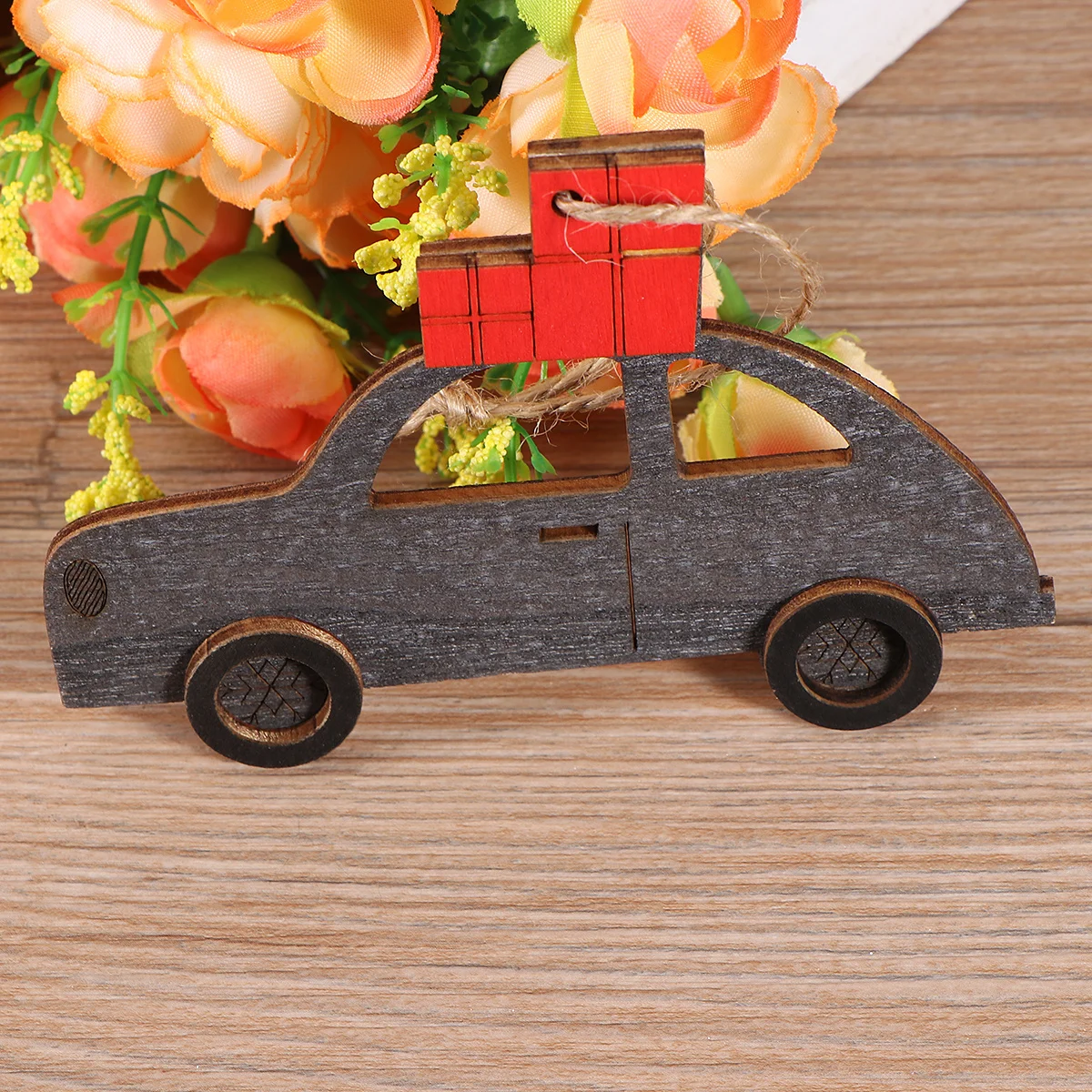 

12Pcs Wood Car Hanging Ornaments Christmas Pendant Party Decorations Grey Red Natural Colors Christmas Pendant