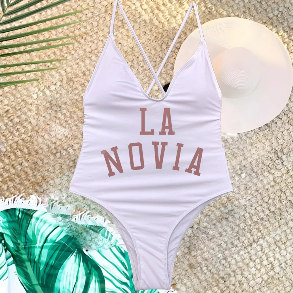 Spanish Team De Novia Padded One-Piece Rose Gold Printing Bride Swimwear Women Beachwear Bachelor Party Bathing Suit Swimsuits