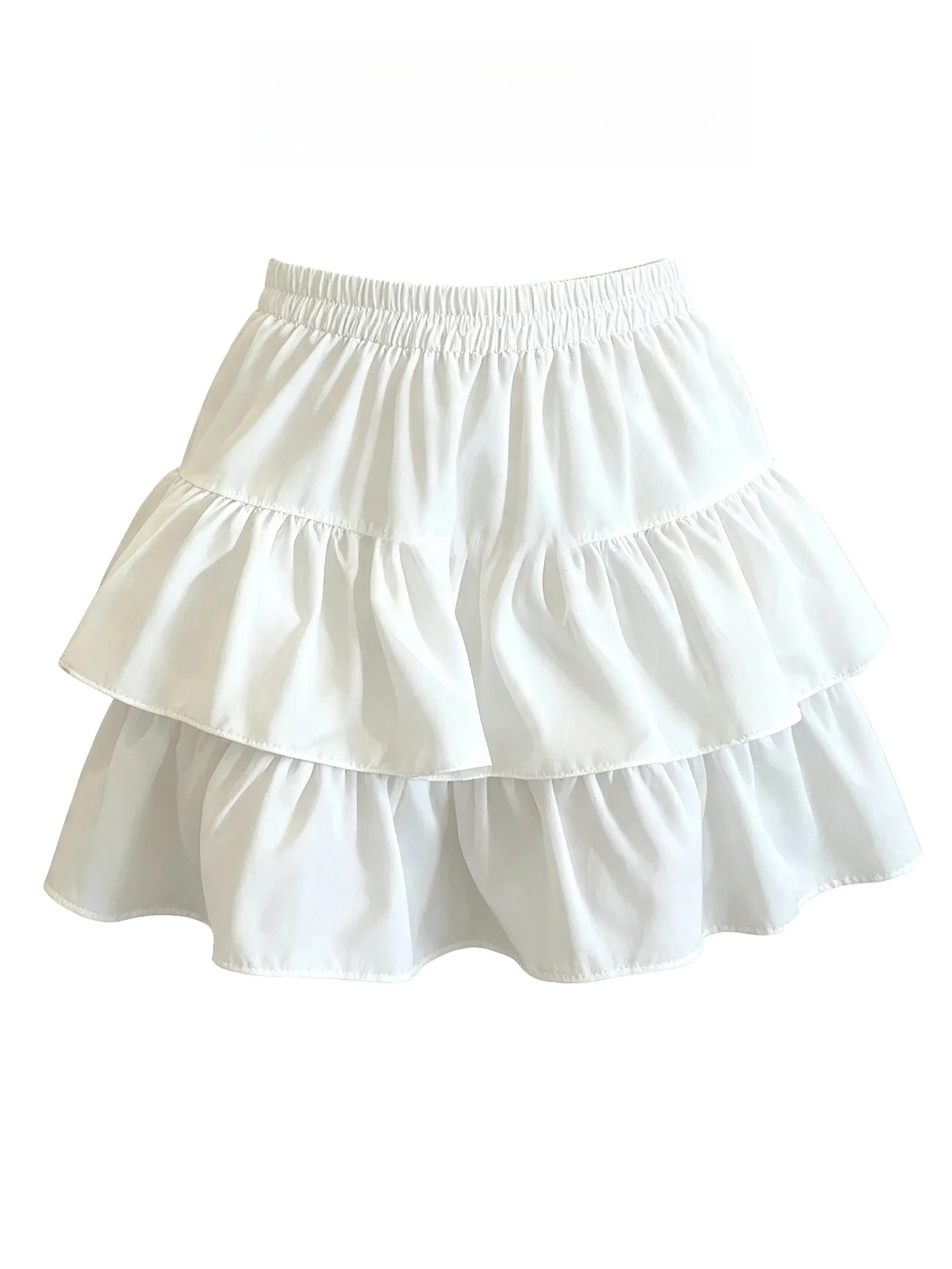 White Lace Hem Cake Skirt Women's Summer Anti-Light High Waist A-Line Puffy Skirt Super Sweet Mid-Length  Skirt