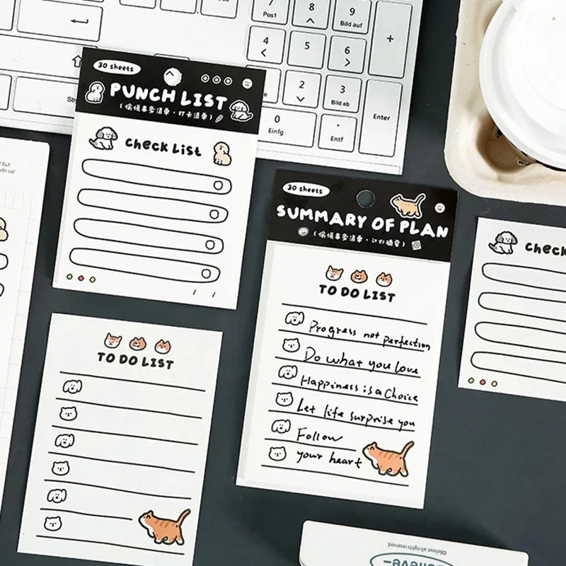 Cute Dog Cat To Do List Memo Pad 30 Sheets Kawaii Check List Punch List Sticky Notes Planner Stationery for School Office