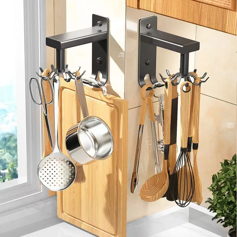 

Wall-Mounted 360 ° Kitchen Hook Aluminum Multifunctional Hanging Hooks for Storage Spoon Cutting Board Kitchen Gadgets Organizer