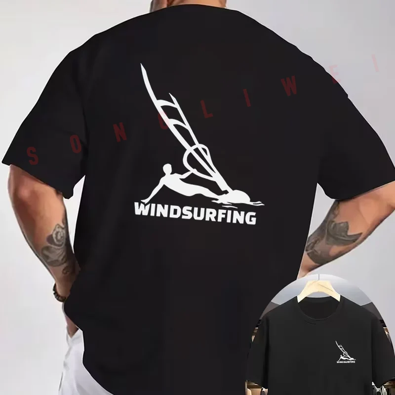 Windsurfing Creative Design Motorcycle Double-Sided Print T-Shirt Summer Men Short Sleeve O-neck Casual Tops Tee