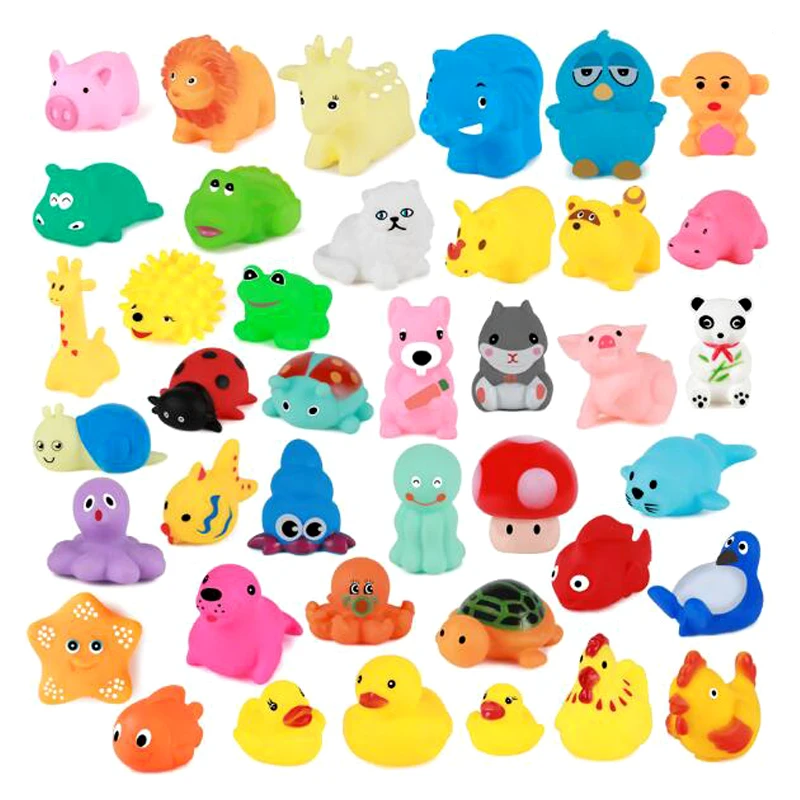 10Pcs/Set Cute Animals Swimming Water Toys For Children Soft Rubber Float Squeeze Sound Squeaky Bathing Toy For Baby Bath Toys