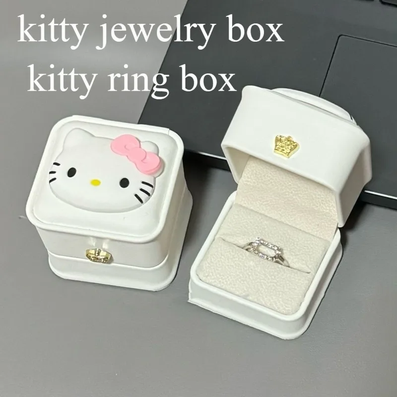 2024 New Sanrio Kitty Ring Box Confession Gift Proposal Confession Ring Box Velvet Jewelry Box Girlfriend Gift Girls Favorite